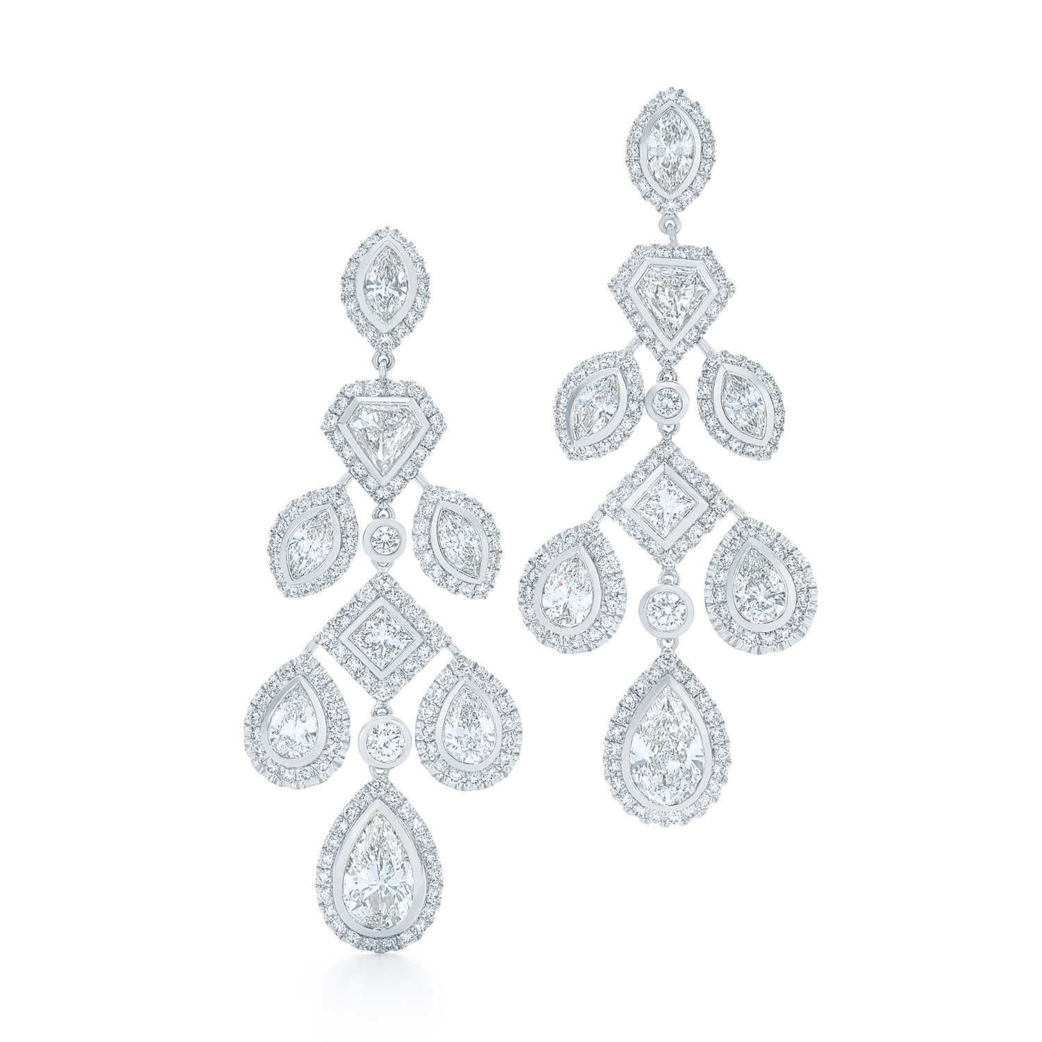 Fancy shape and round brilliant diamond drop earrings in platinum ...