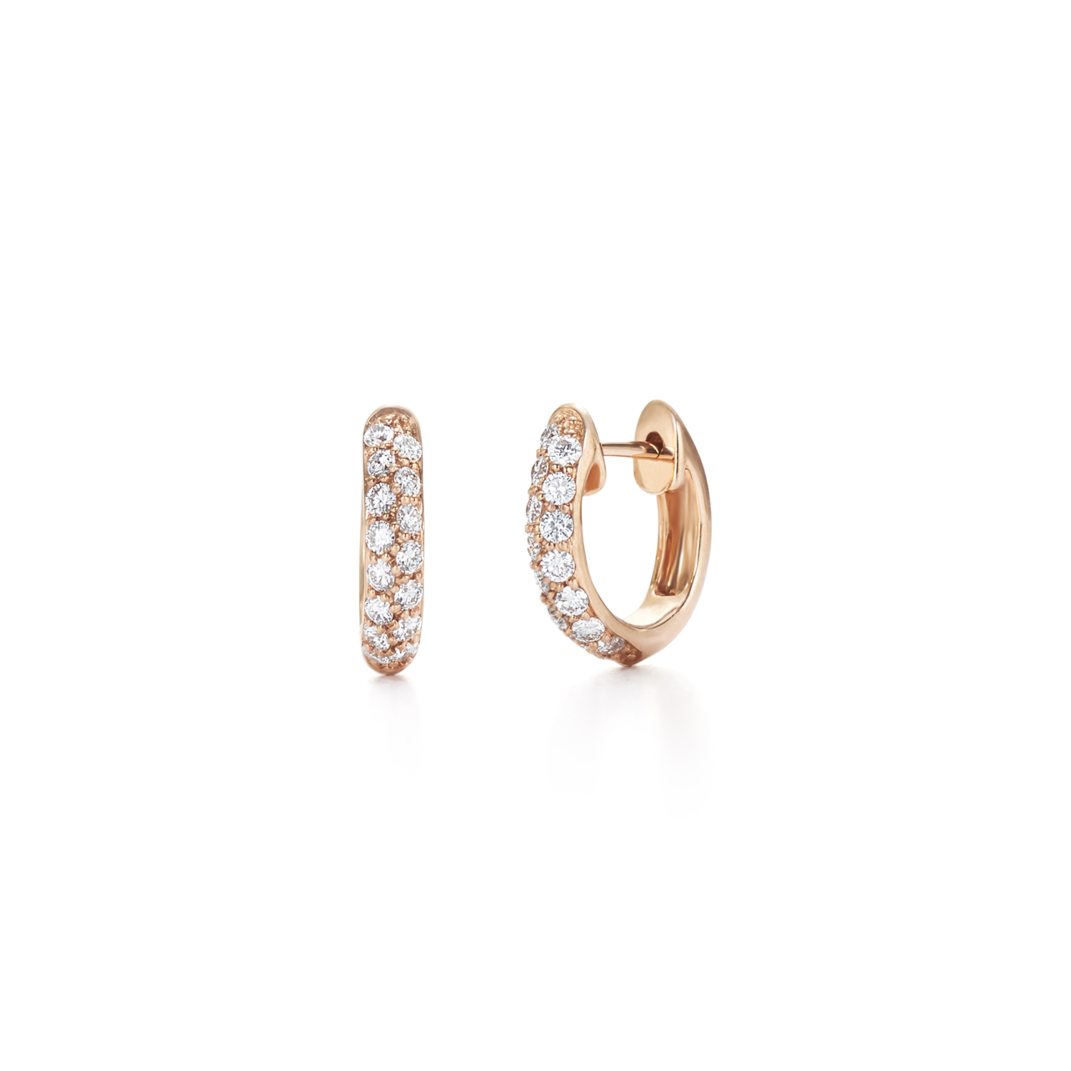 Moonlight Petite Hoop Earrings with Pavé Diamonds in 18K Rose Gold - Kwiat