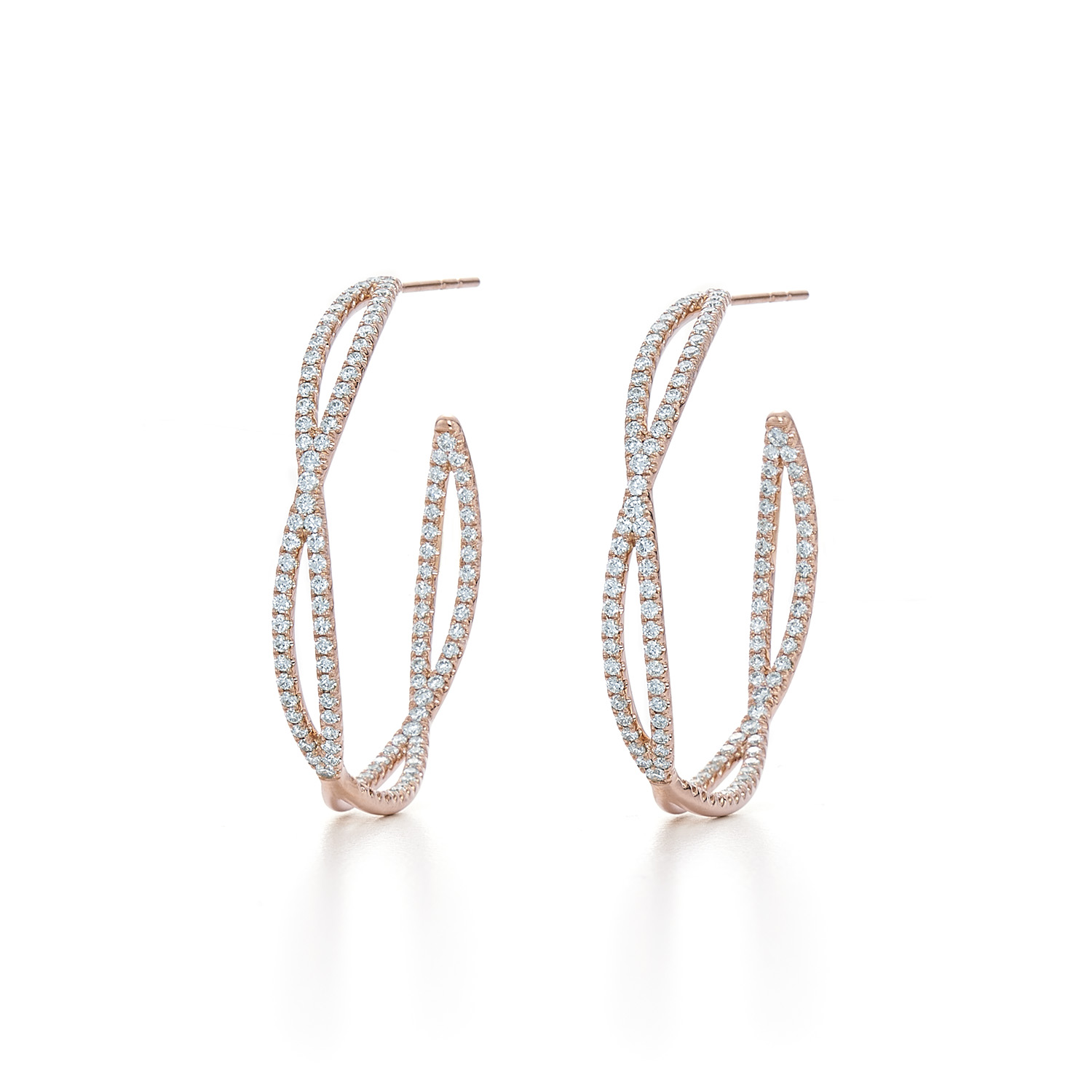 Fidelity Hoop Earrings with Pavé Diamonds in 18K Rose Gold - Kwiat