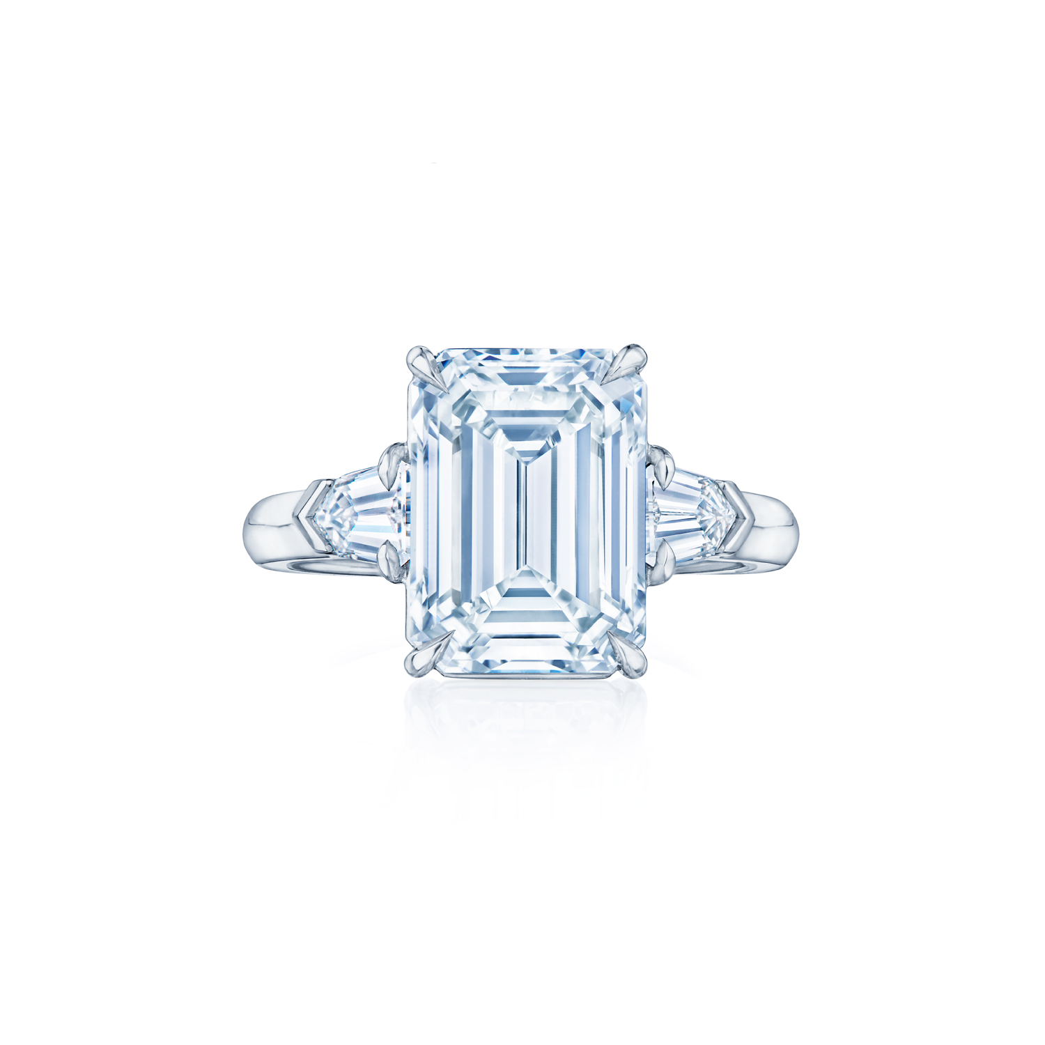 Emerald Cut Diamond Engagement Ring with Two Bullet Side Stones in ...