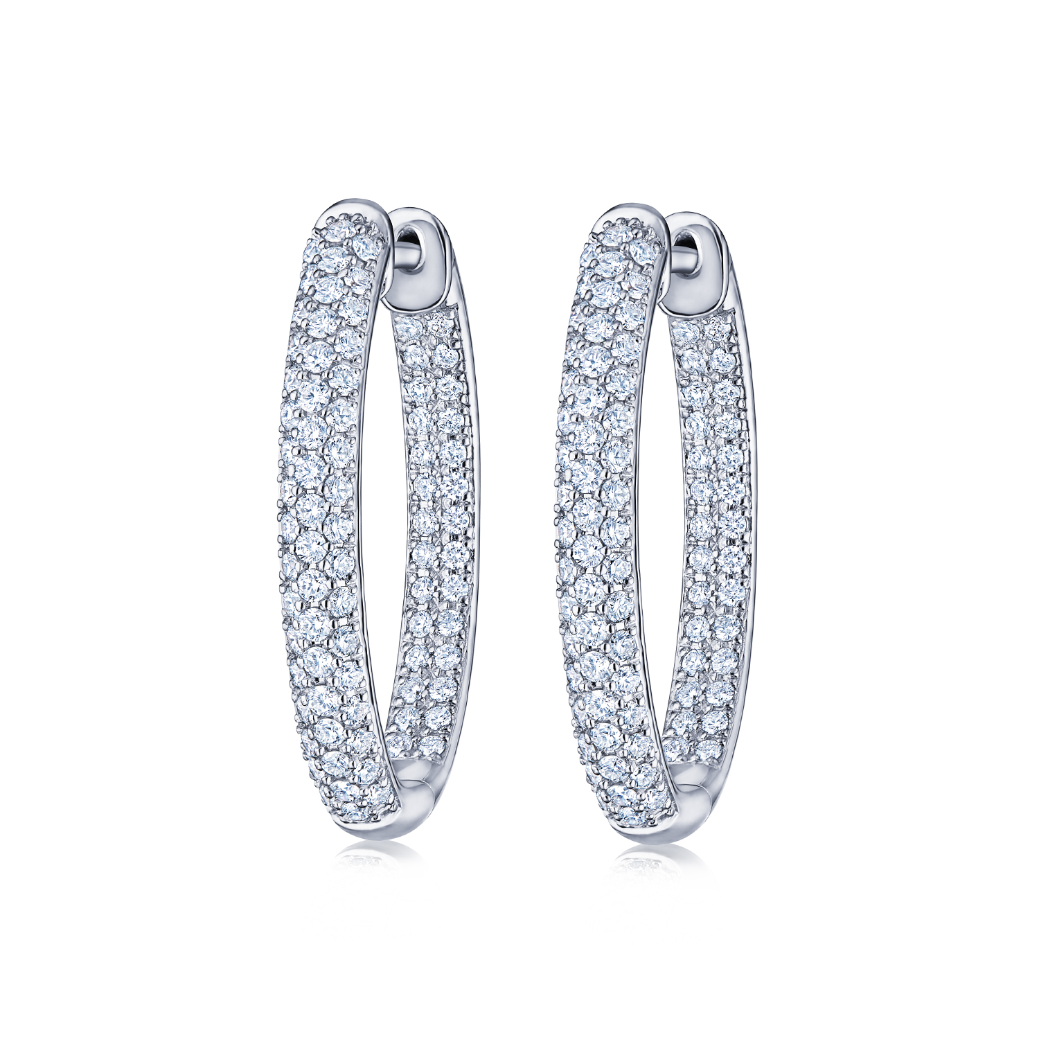 Moonlight Oval Hoop Earrings with Pavé Diamonds in 18K White Gold - Kwiat