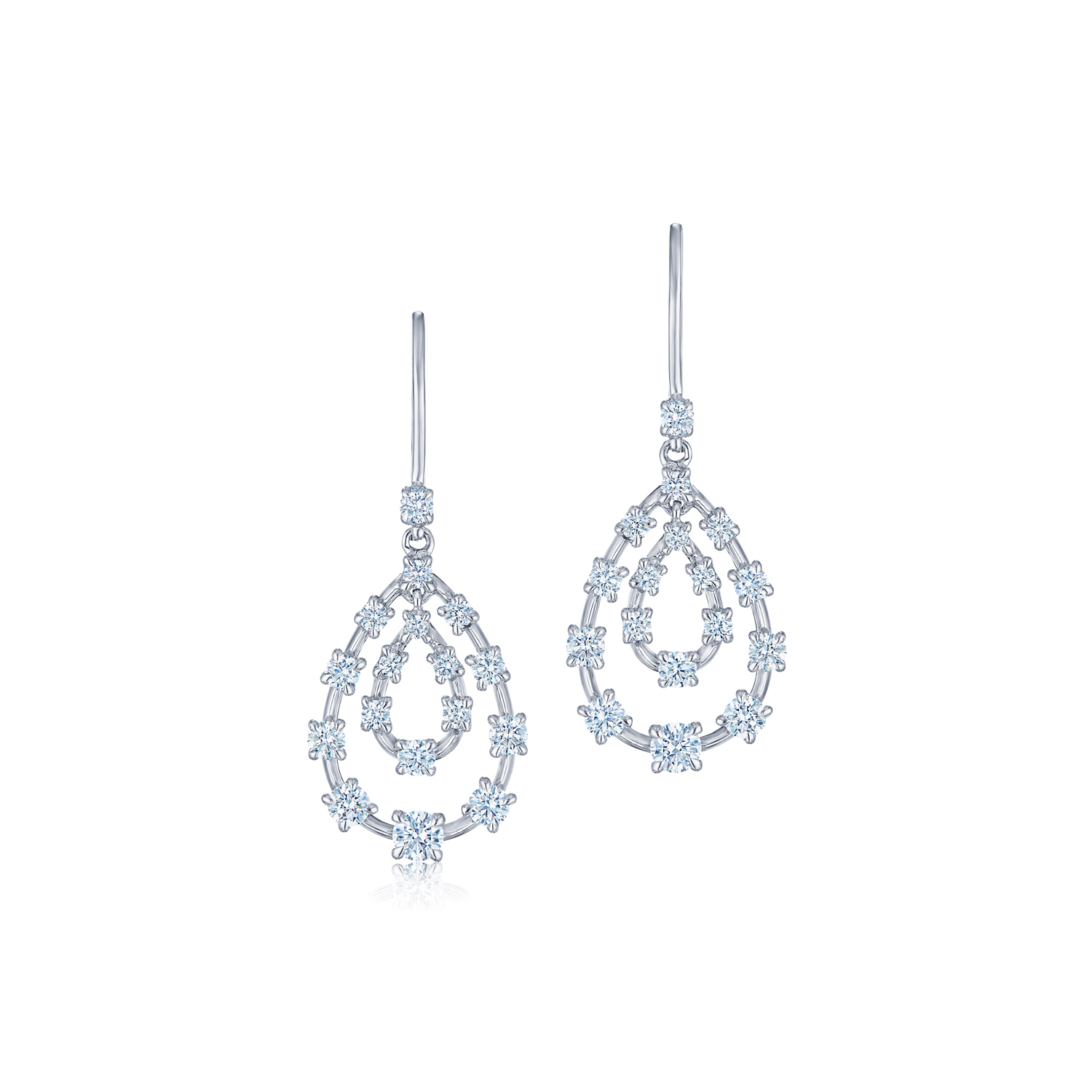 Starry Night Small Double Teardrop Earrings with Diamonds in 18K White ...